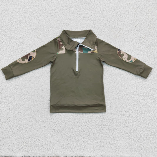 BT0098 kids green turn-down collar long sleeve jacket with camo patch