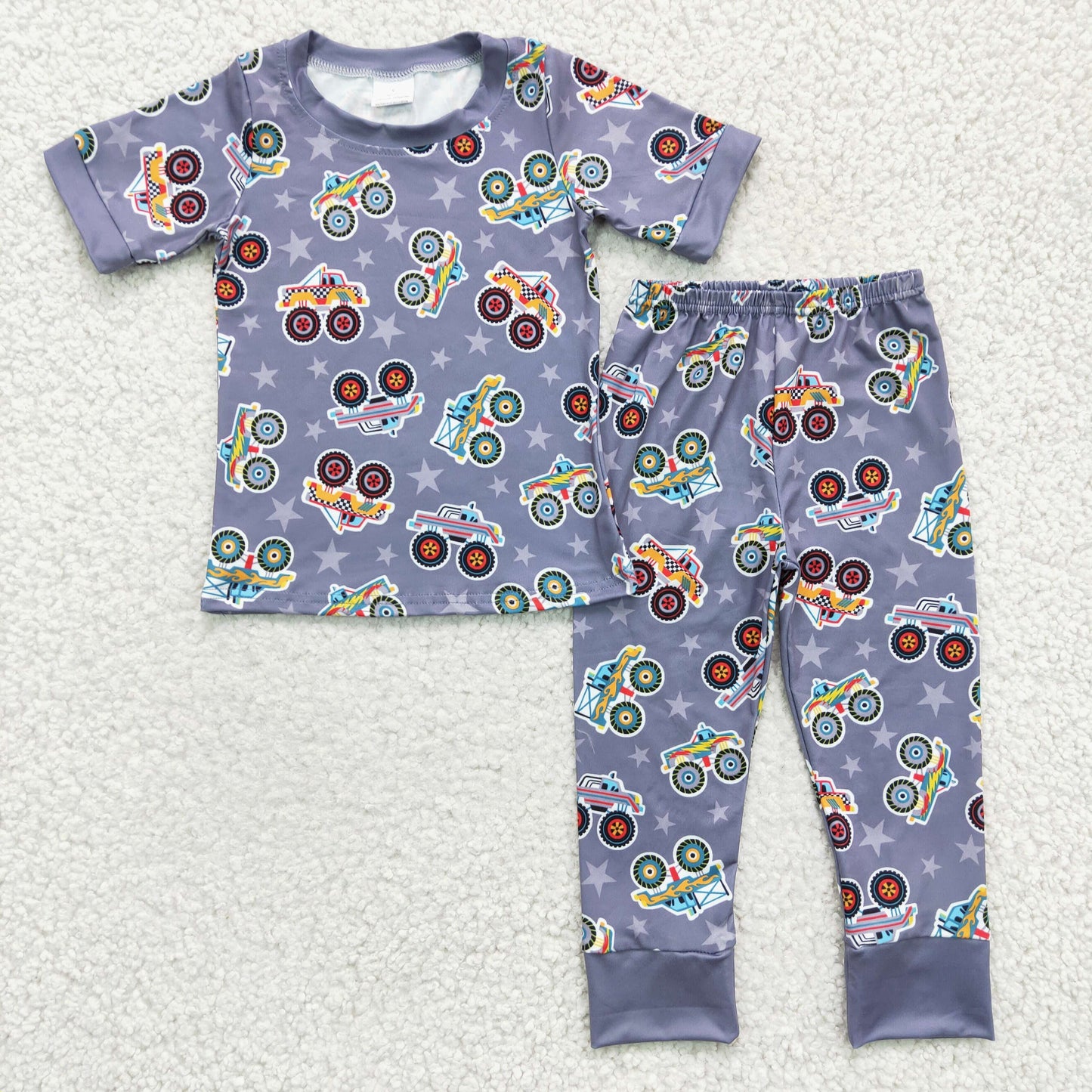 BSPO0039 boy gray short sleeve top and elastic waist pants kids summer pajamas set