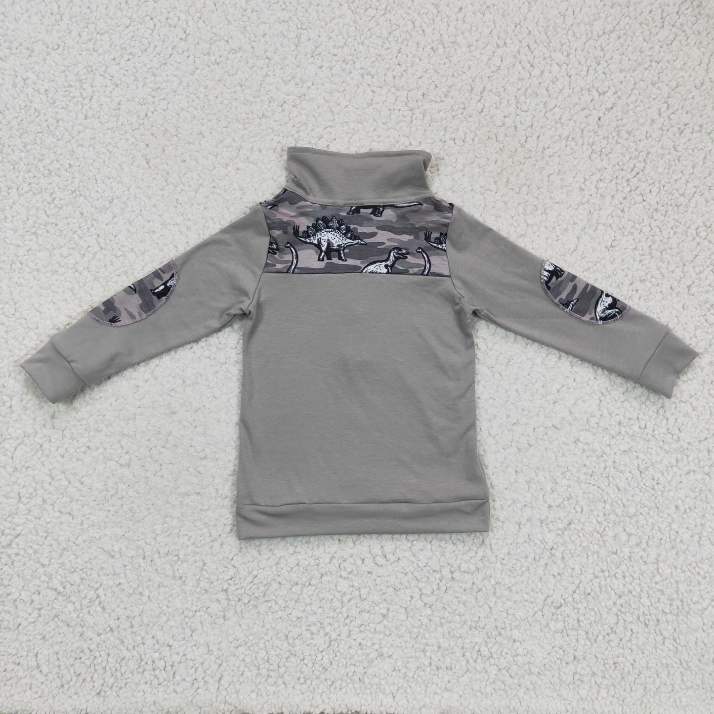 BT0106 kids gray long sleeve turn-down collar jacket with camo dinosaur print