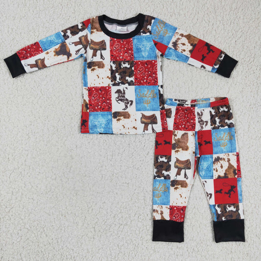 BLP0136 boy black o-neck long sleeve pajamas set