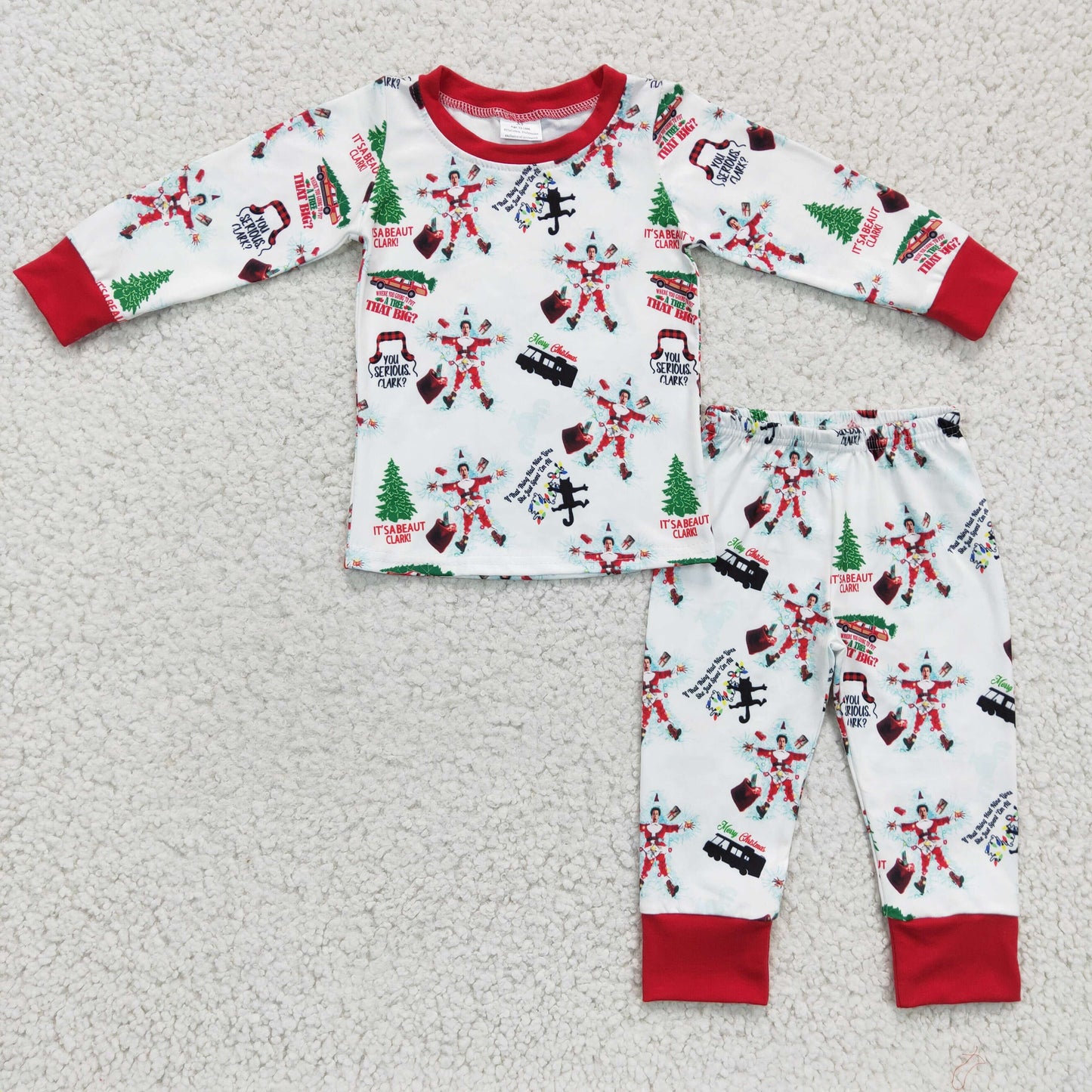 6 C11-16 boy christmas tree long sleeve pajamas set with red o-neck