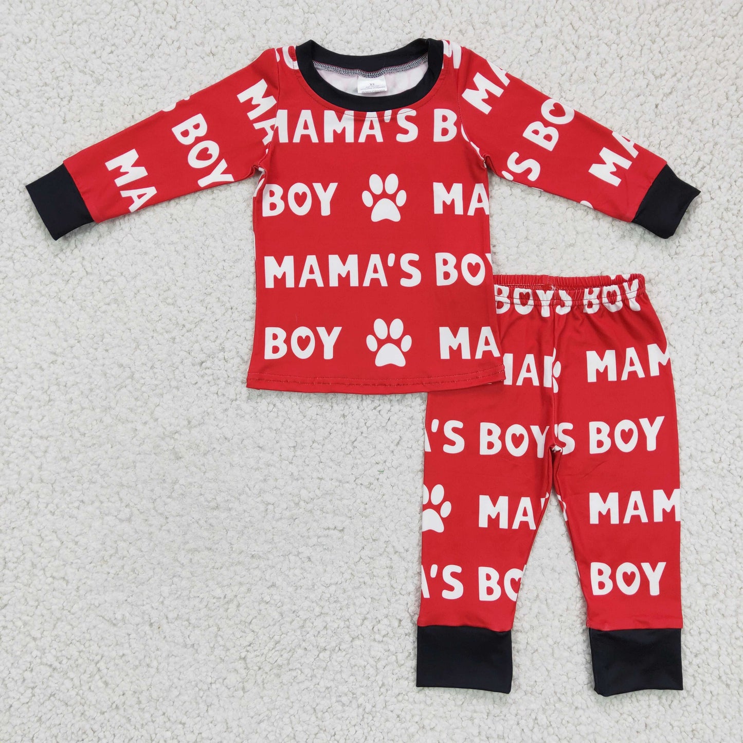 BLP0144 mama's boy red long sleeve top and elastic waist pants 2pieces set