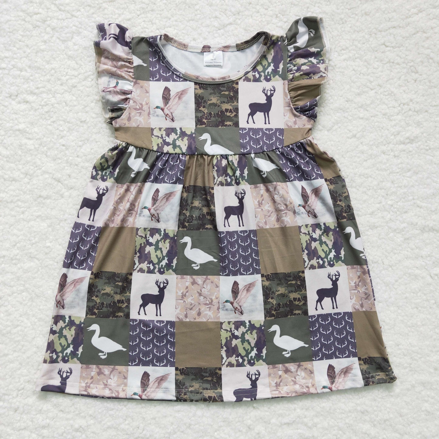 GSD0152 girl cute animals print flutter sleeve dress with o-neck