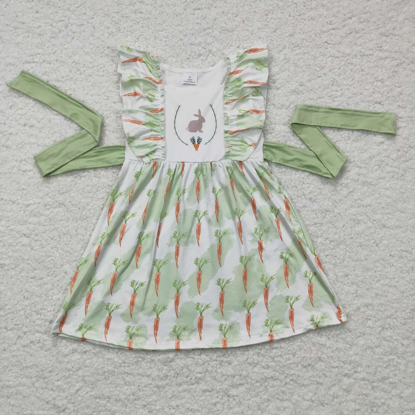 GSD0157 girl easter day short sleeve frock with belt kids rabbit and carrot print twirl dress