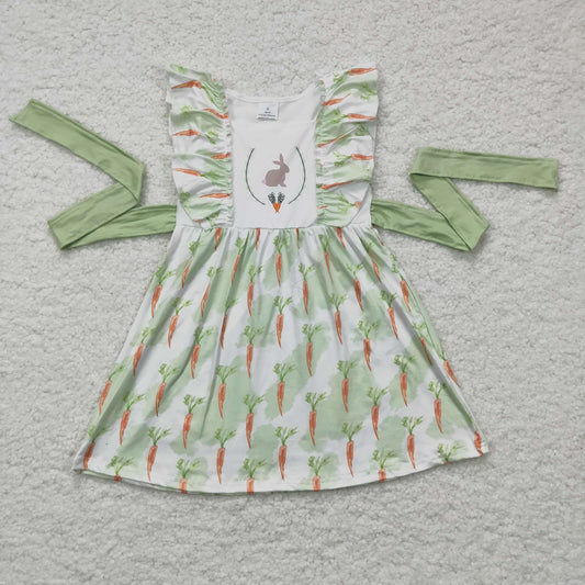 GSD0157 girl easter day short sleeve frock with belt kids rabbit and carrot print twirl dress