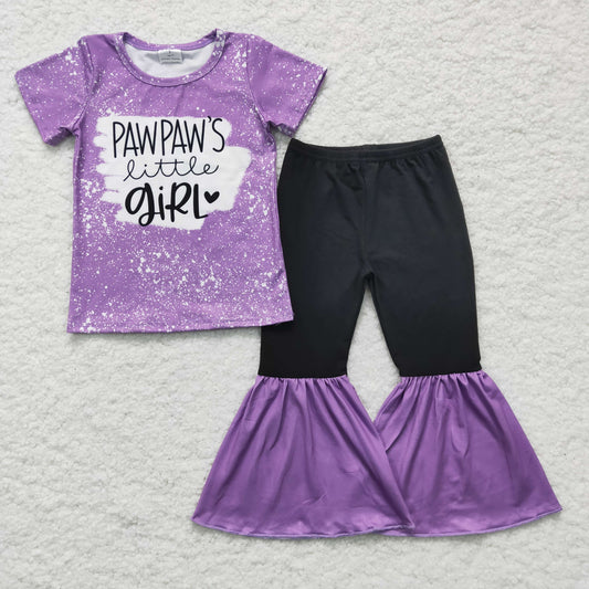 GSPO0244 girl ready to ship outfit with purple short sleeve top and cotton bell pants