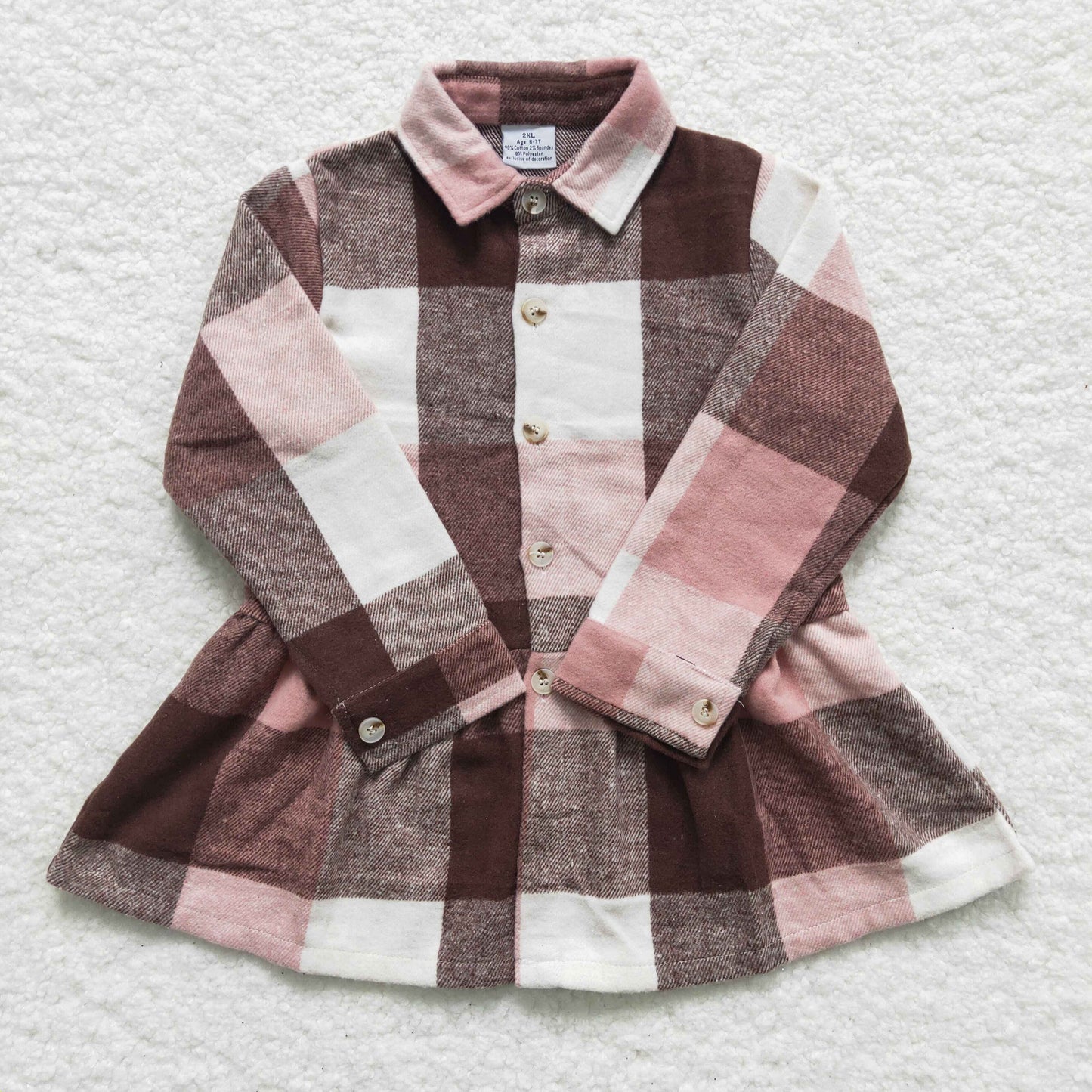 GT0089 fashion girl  high quality cotton plaid long sleeve tunic top kids turn-down collar shirt