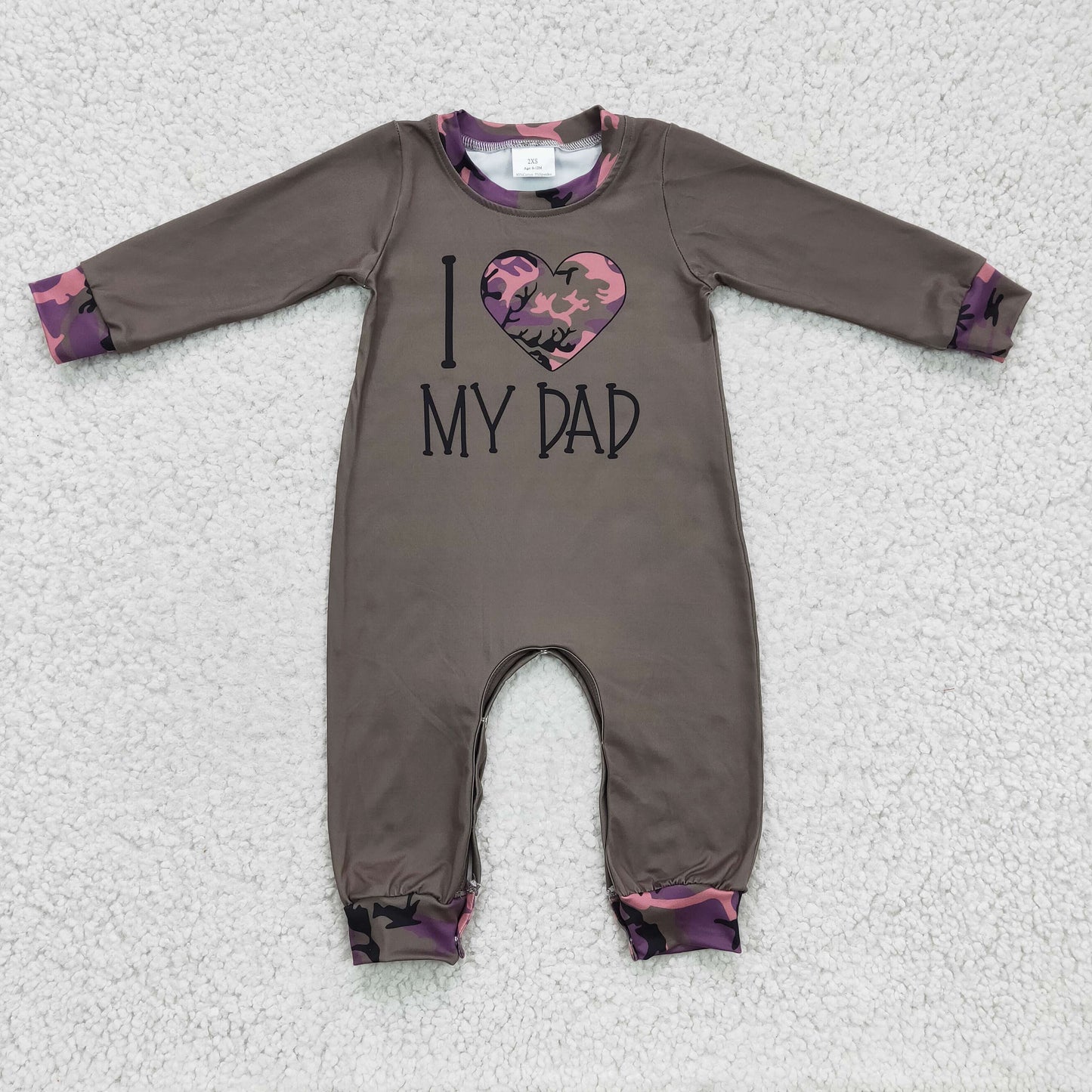 LR0236 baby boy navy long sleeve romper with o-neck infants camo heart jumpsuit