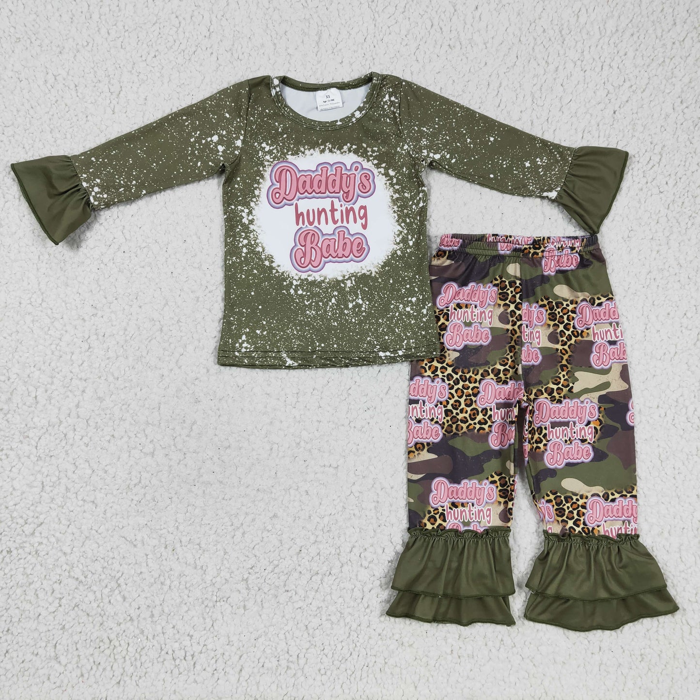 GLP0327 girl navy long sleeve tie-dye top match camo and leopard ruffles pants