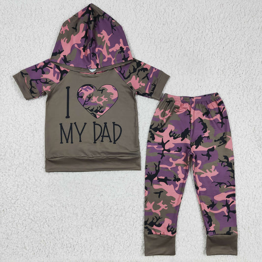 BSPO0037 boy i love dad letter print short sleeve hoodie match camo straight pants