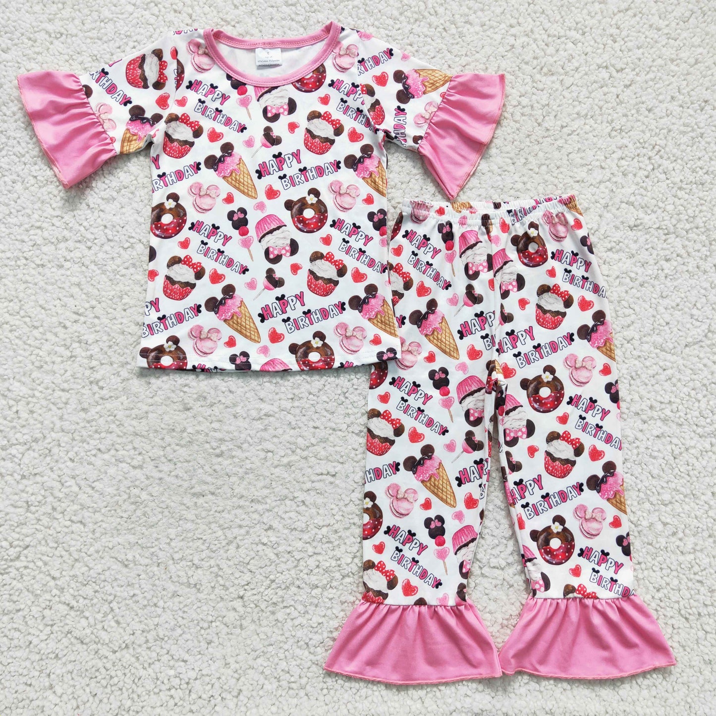 GSPO0306 happy birthday girl short sleeve top and pink ruffle pants