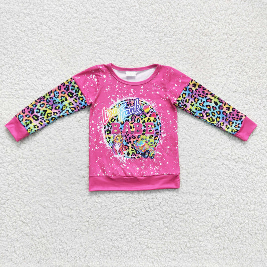 GT0085 girl colorful leopard stitching long sleeve top kids o-neck tie-dye blouses