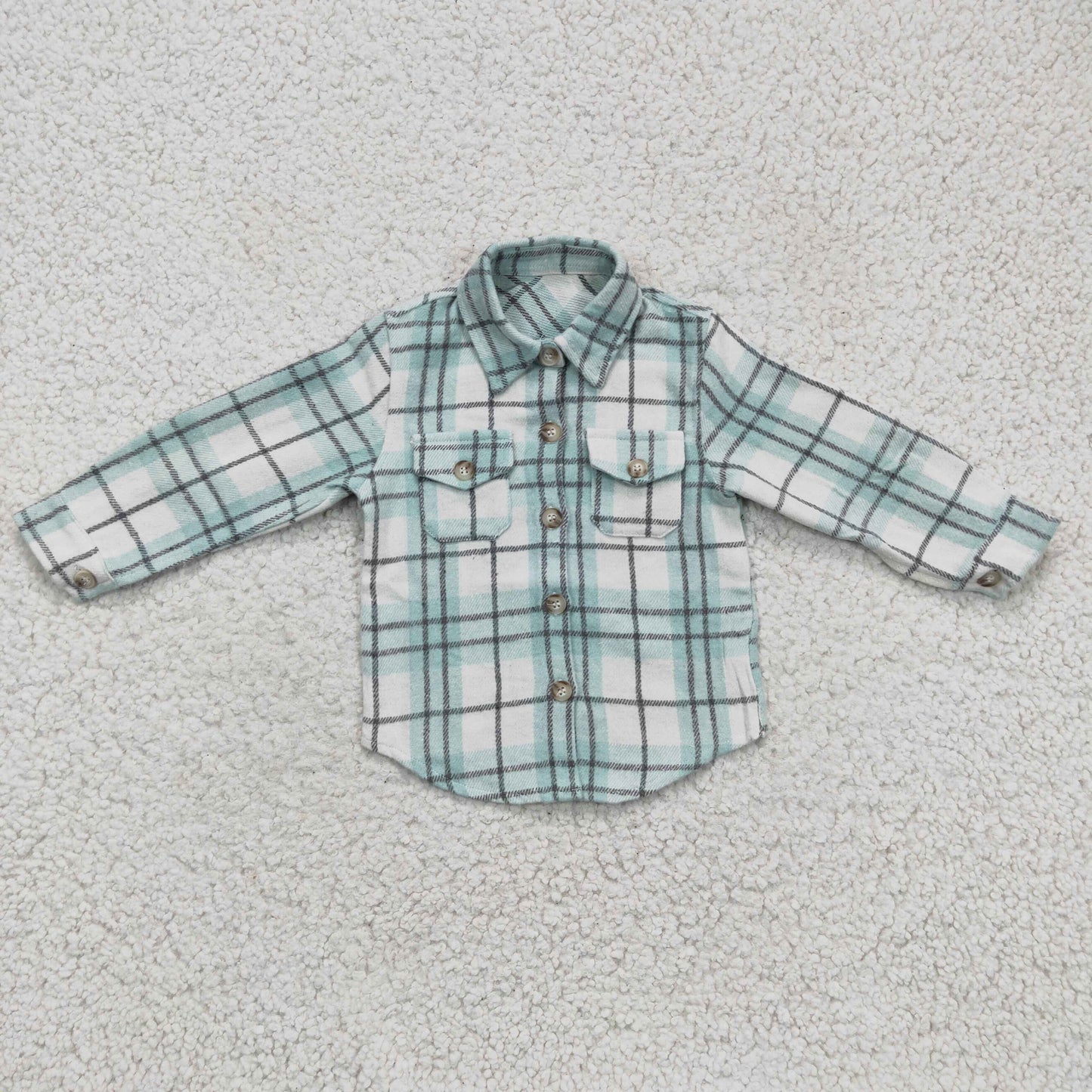 BT0169 new arrival fashion boy long sleeve plaid t-shirt with pockets