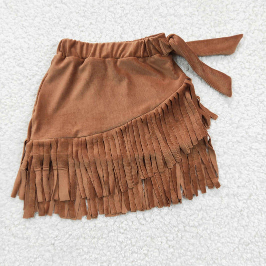 GLK0003 girl fashion solid color velvet elastic waist skirt with tassel