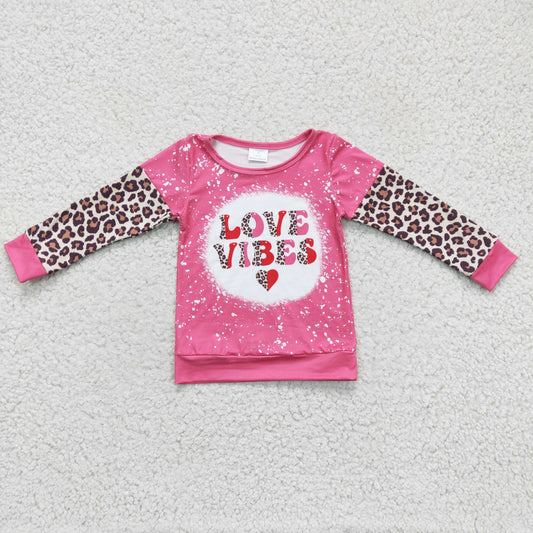 GT0071 girl pink and leopard stitching long sleeve valentine's day top