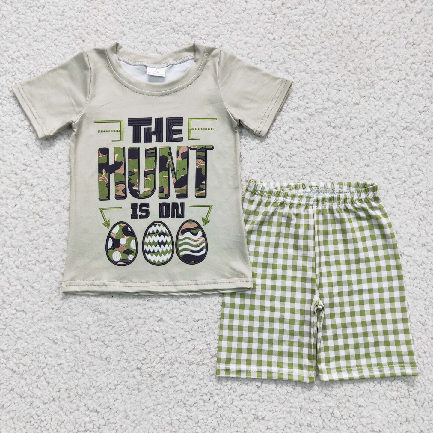 BSSO0096 boy short sleeve camo letter shirt plaid elastic waist shorts 2pieces for easter day