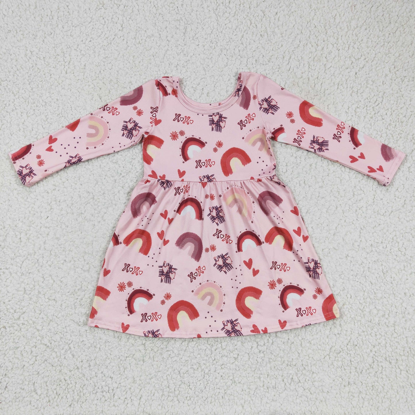 GLD0178 girl long sleeve o-neck rianbow and heart frock for valentine's day