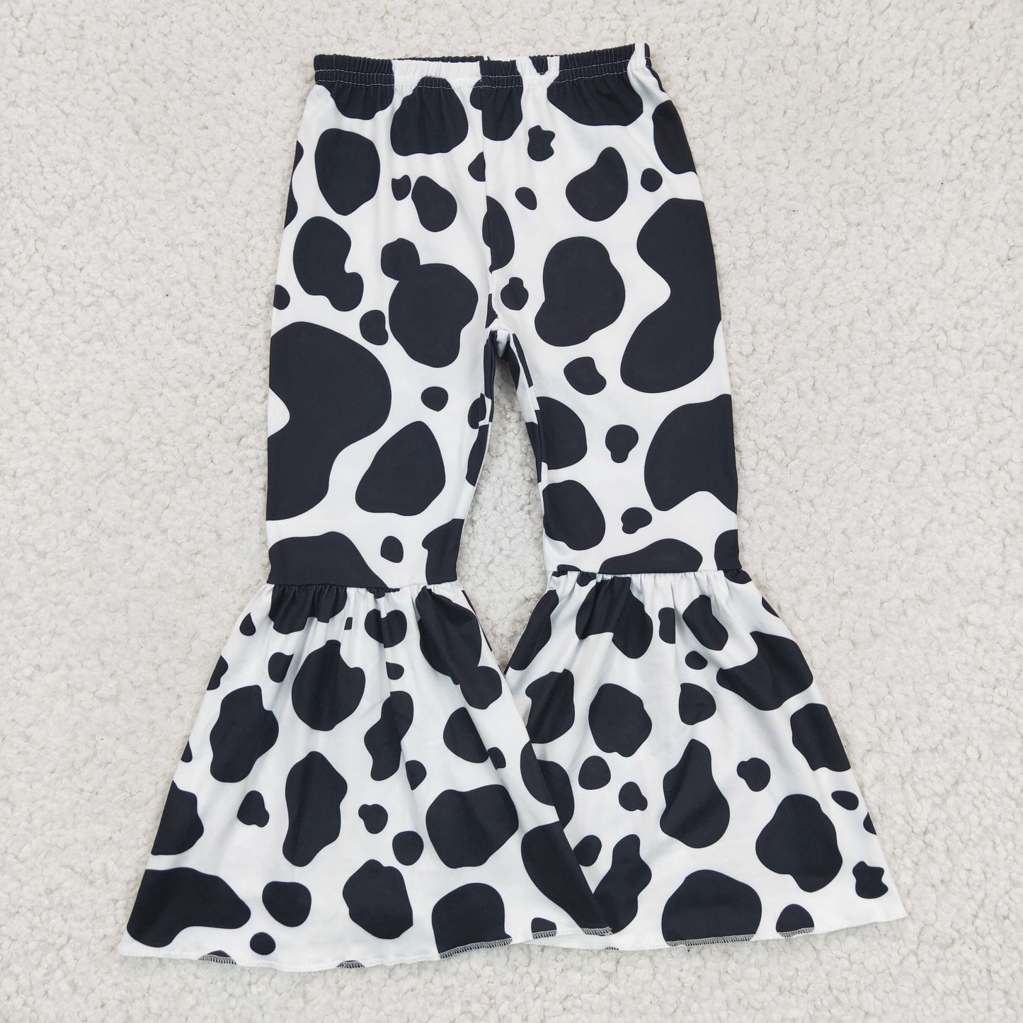 girl milk cow pattern bell pants match solid color top fashion kids 2pieces set