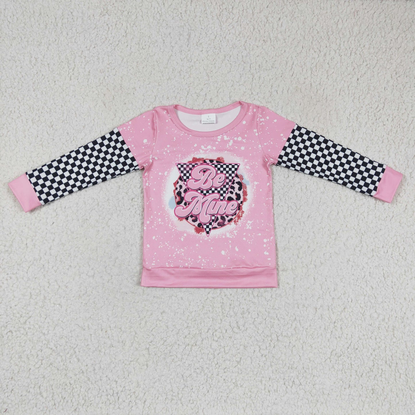 GT0086 girl plaid stitching long sleeve o-neck letter design top