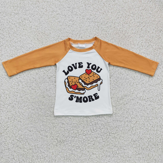 BT0123 boy orange long sleeve raglan shirt with letters  kids valentine's day top