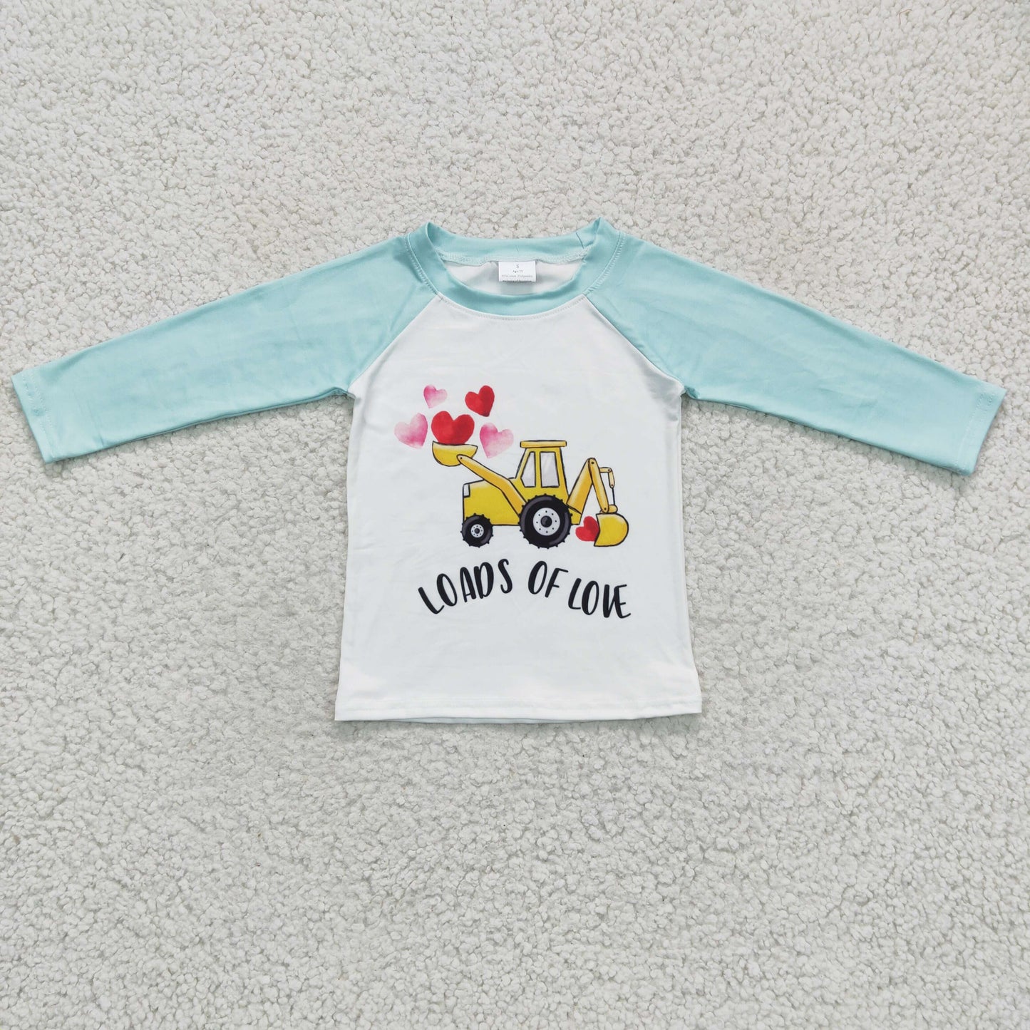 BT0122 boy valentine's day heart and letters design long sleeve raglan shirt