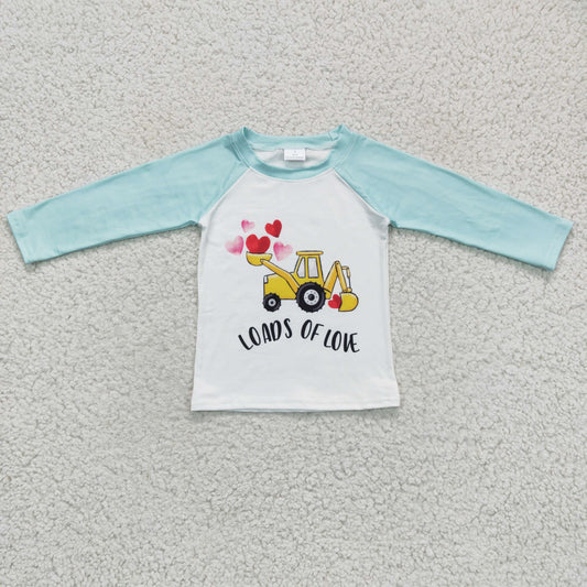 BT0122 boy valentine's day heart and letters design long sleeve raglan shirt