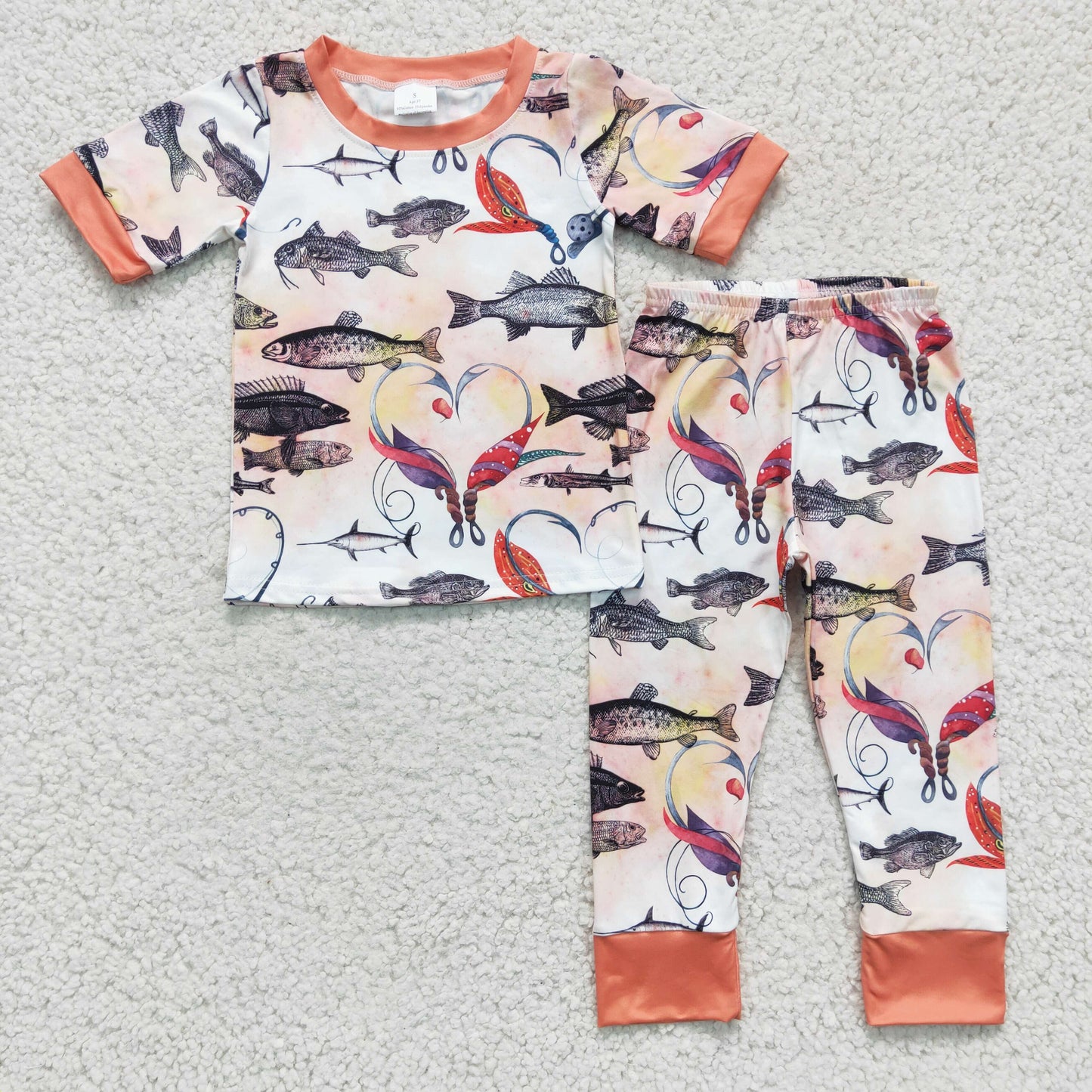 BSPO0041 boy heart fish hook short sleeve top and pants outfit