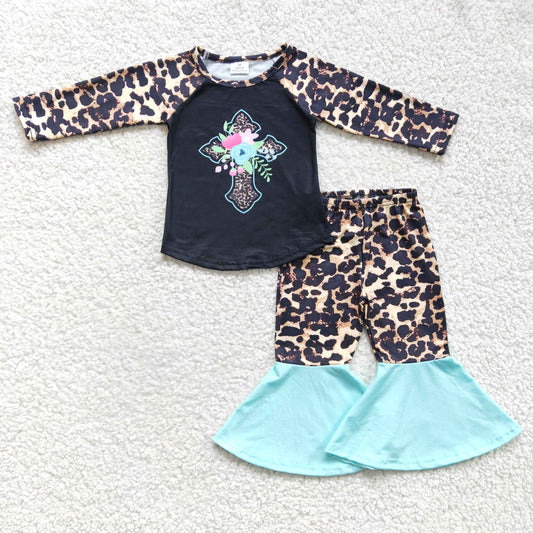 6 B3-1 girl leopard long sleeve outfit with cross for eater day