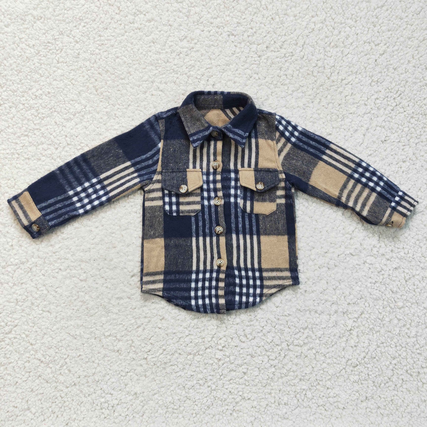 BT0060 new arrival fashion boy long sleeve plaid t-shirt with pockets