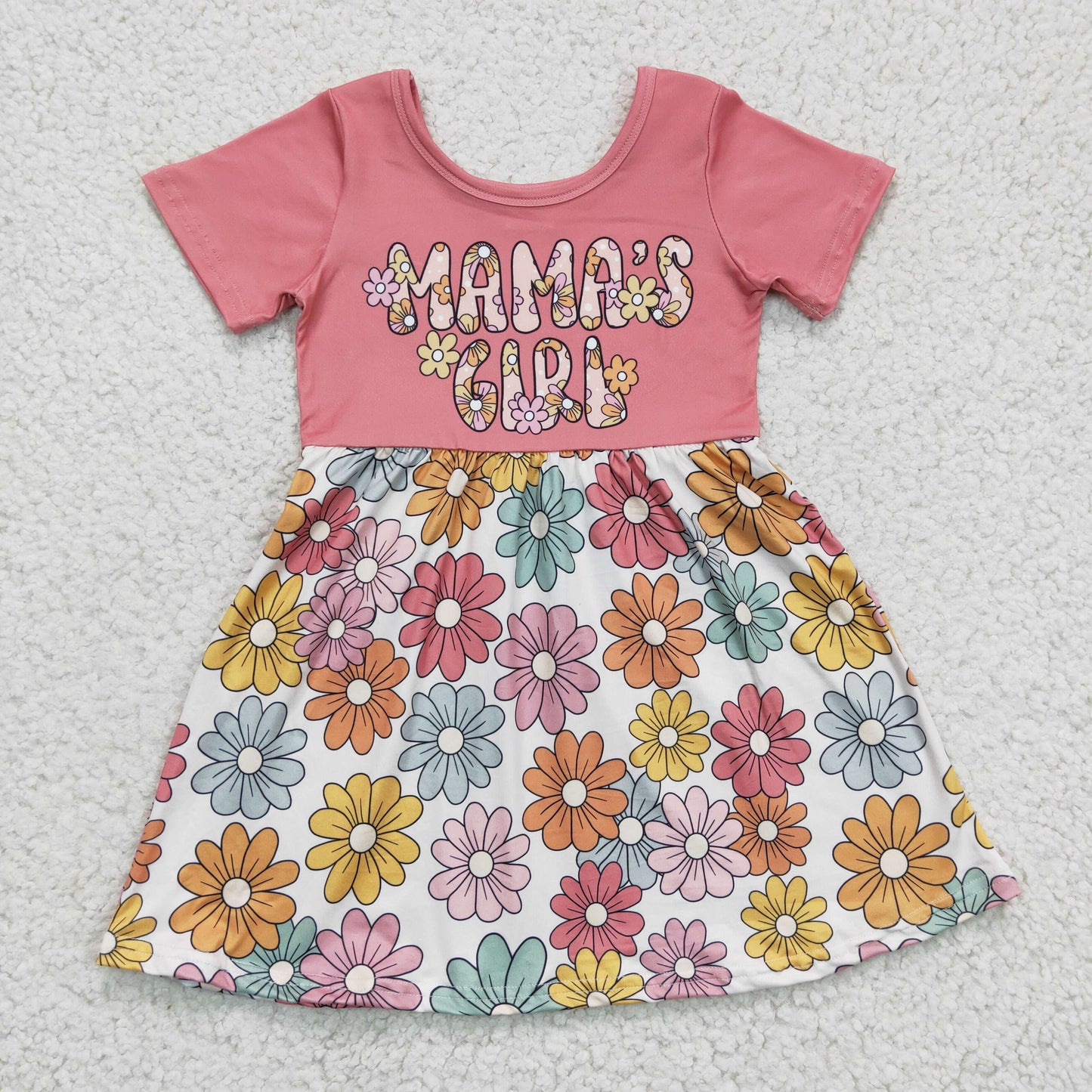 GSD0183 girl mama's girl short sleeve flowers pattern twirl dress for summer