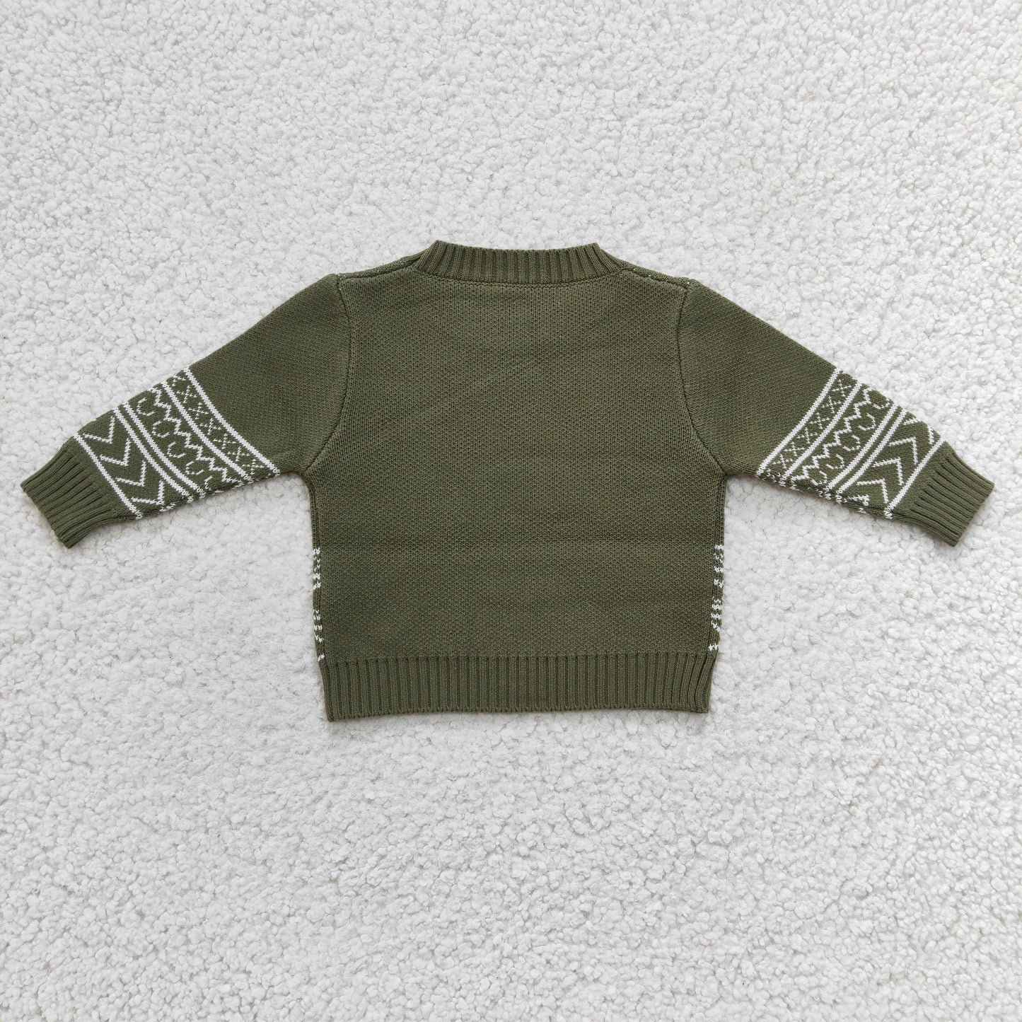 BT0178 boy army green long sleeve o-neck cow print sweater