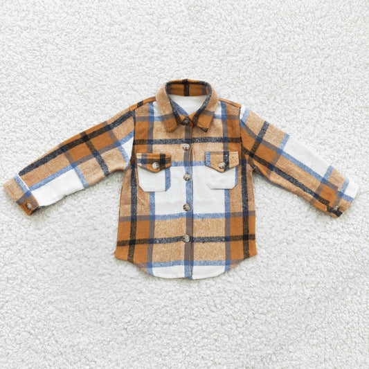 BT0060 new arrival fashion boy long sleeve plaid t-shirt with pockets