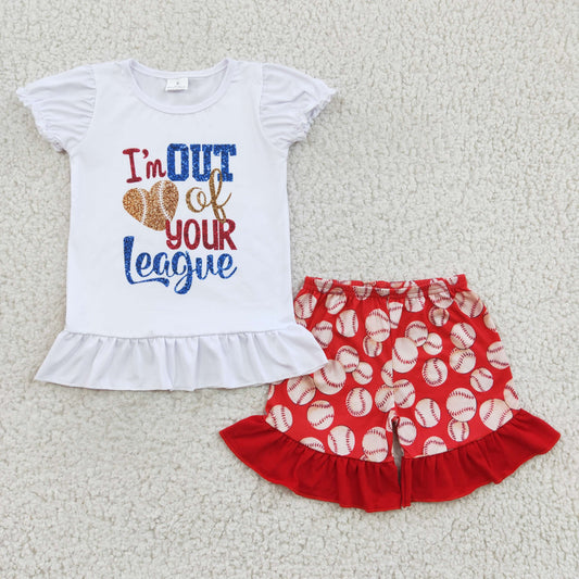 A2-2 girl summer puff short sleeve white top and red ruffle shorts