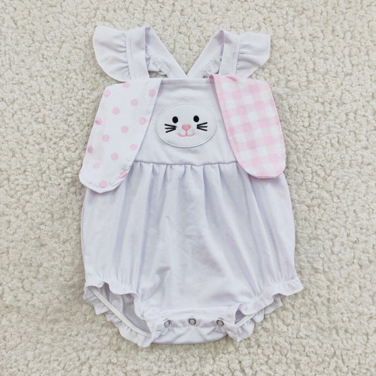 SR0111 baby girls cute embroidery rabbit cotton white romper for easter day