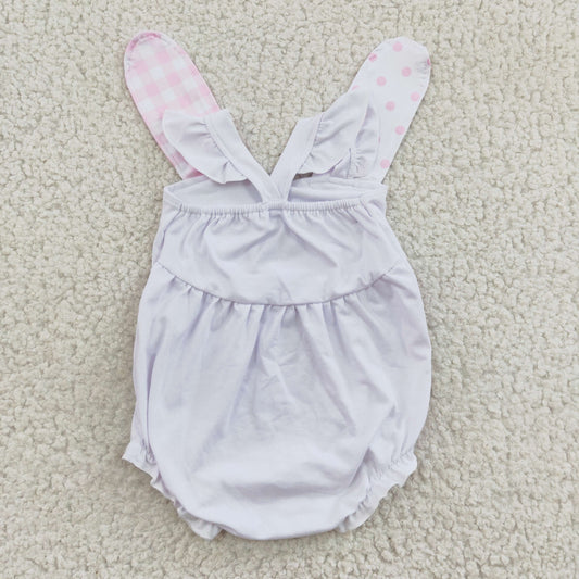 SR0111 baby girls cute embroidery rabbit cotton white romper for easter day