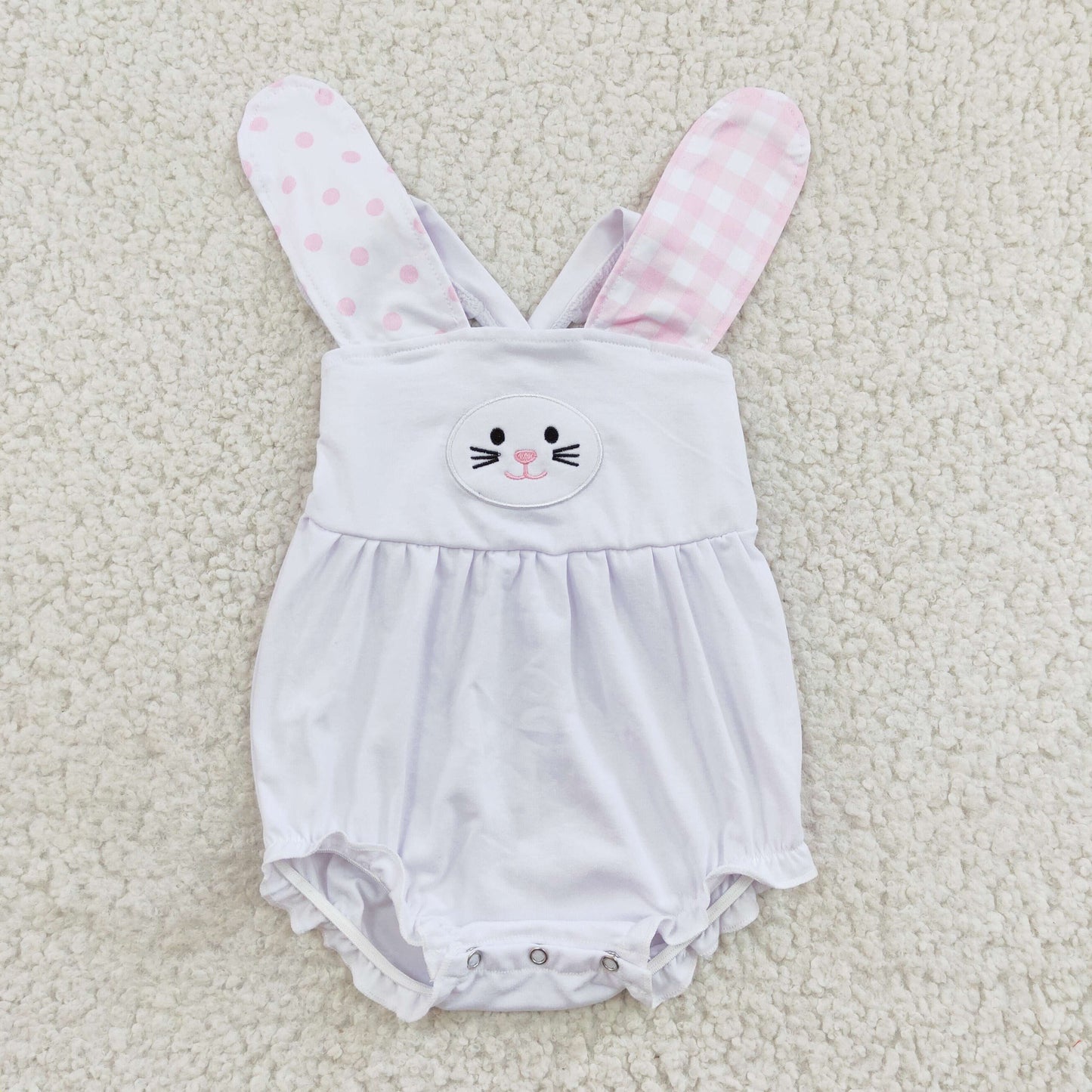 SR0111 baby girls cute embroidery rabbit cotton white romper for easter day