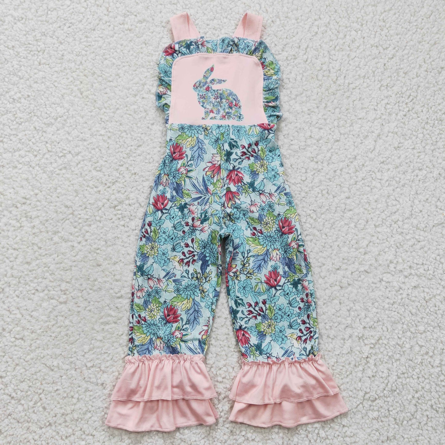 SR0164 baby girls suspender overalls with flowers and rabbit print