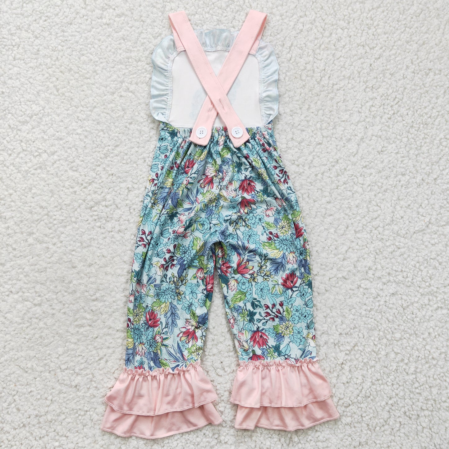 SR0164 baby girls suspender overalls with flowers and rabbit print