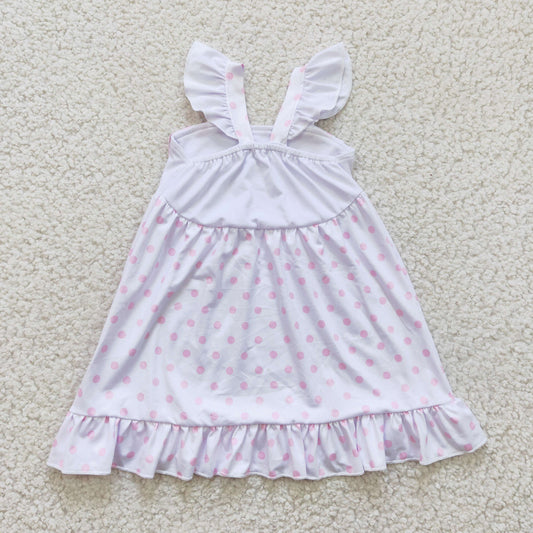 GLD0173 baby girls cute rabbit embroidery pink polka dot sleeveless frock for easter day