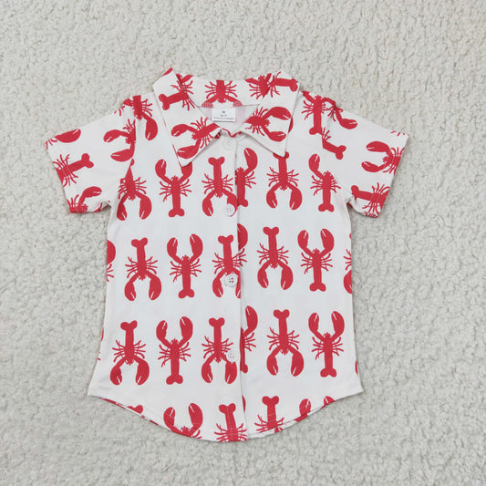 BT0161 boy summer crawfish pattern short sleeve turn-down collar t-shirt