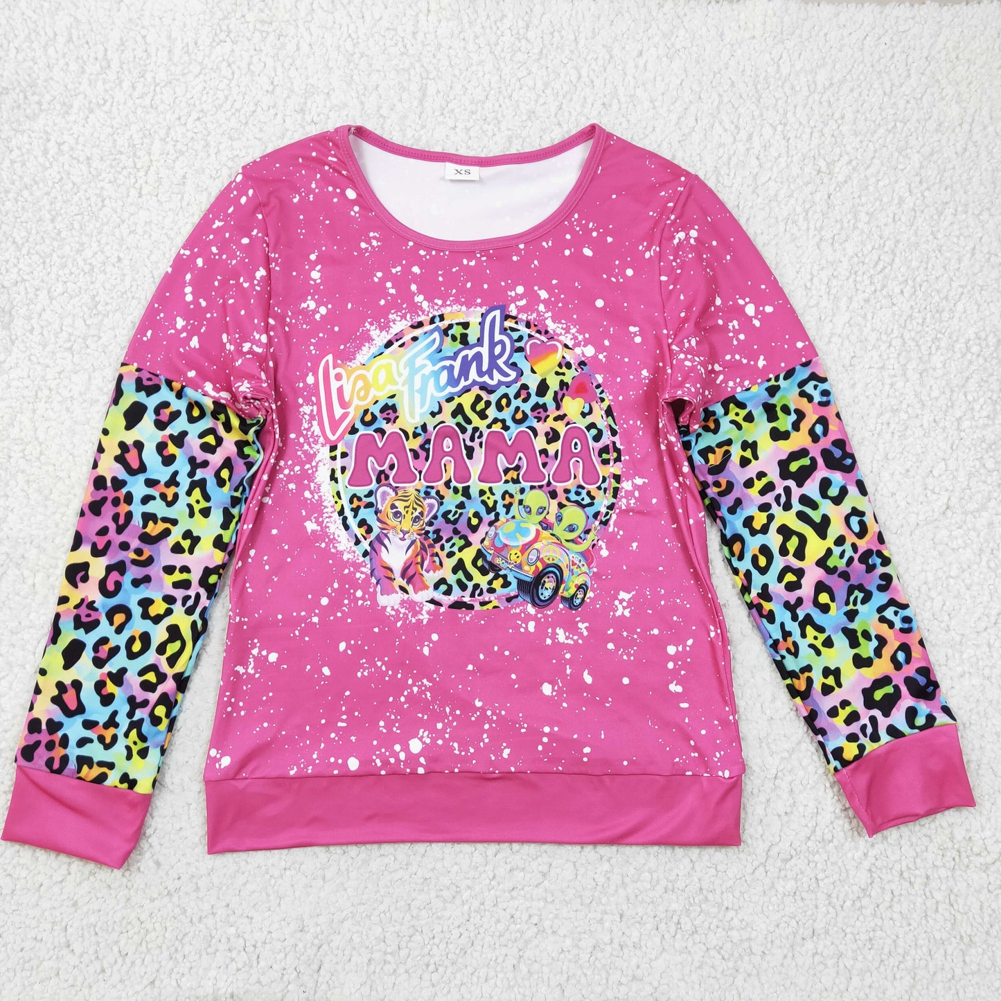 GT0092 adult pink stitching long sleeve top mama o-neck colorful leopard clothes