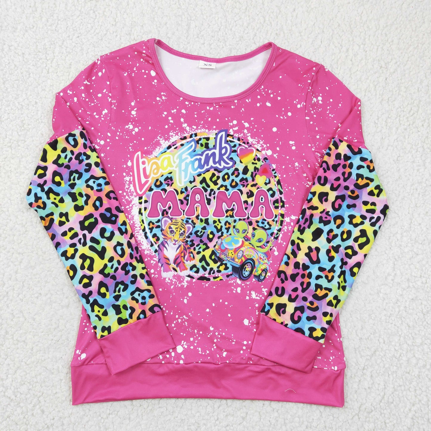 GT0092 adult pink stitching long sleeve top mama o-neck colorful leopard clothes