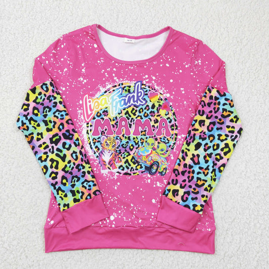 GT0092 adult pink stitching long sleeve top mama o-neck colorful leopard clothes