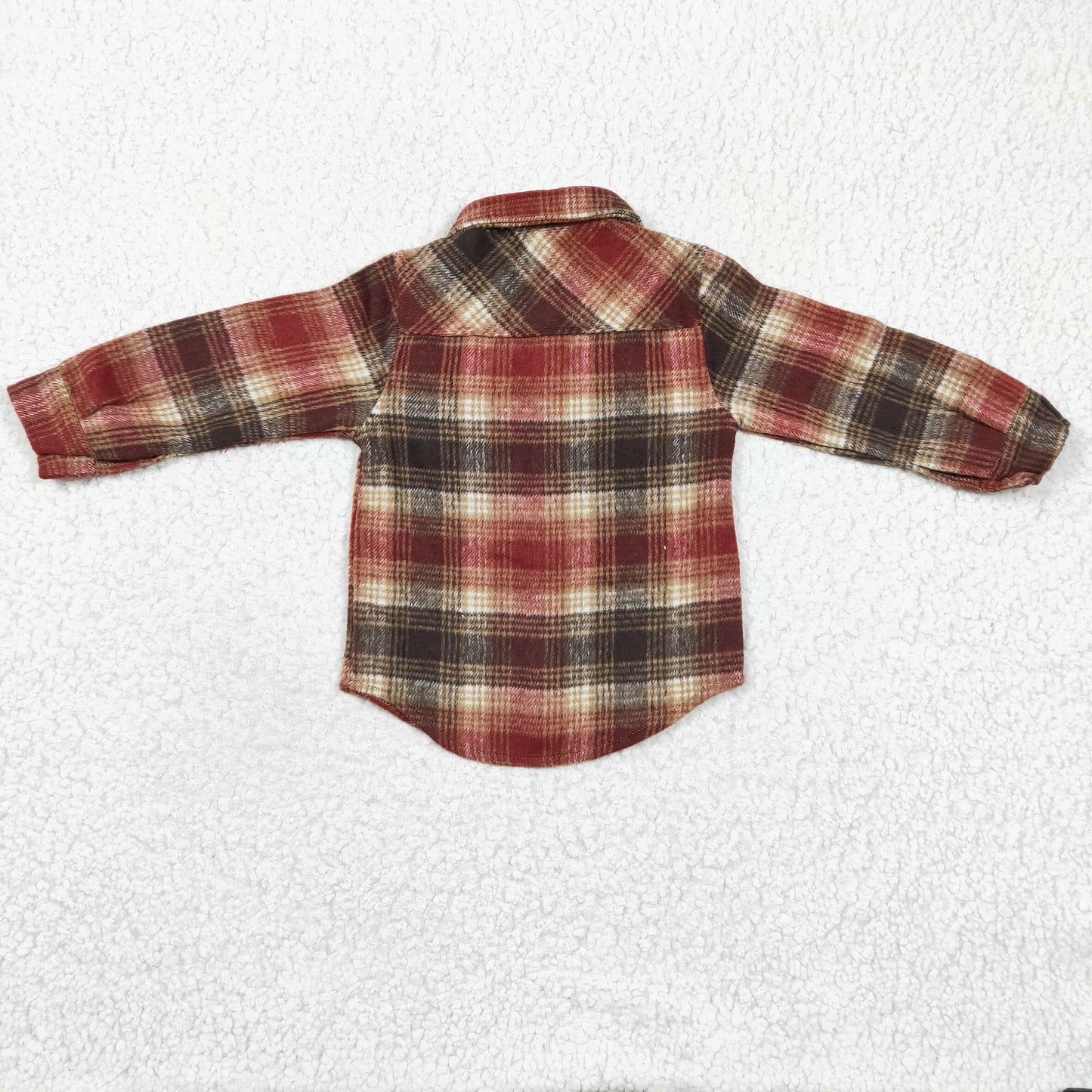 BT0191 kids plaid long sleeve turn-down collar button top with pockets