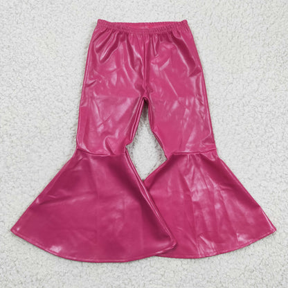 P0051 girl solid color leather bell bottoms with elastic waist