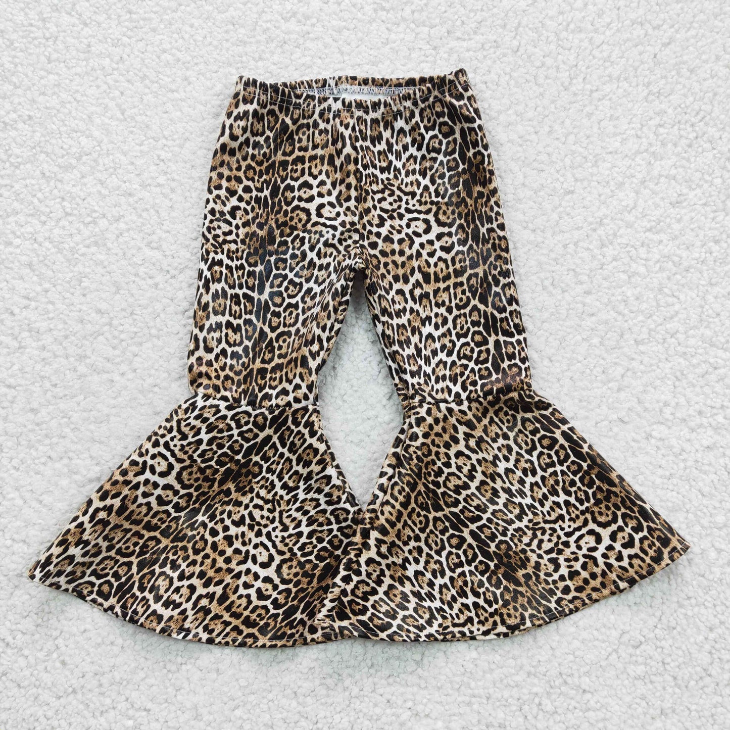 P0050 girl fashion leopard leather bell pants with elastic waist