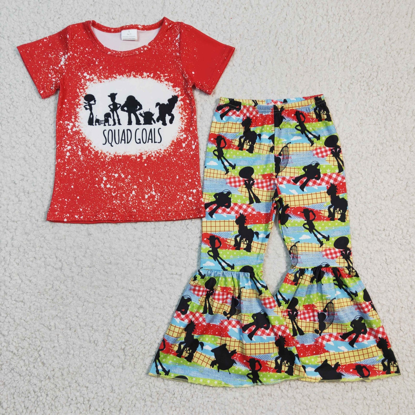 GSPO0337 girl red short sleeve top and bell pants 2pieces set