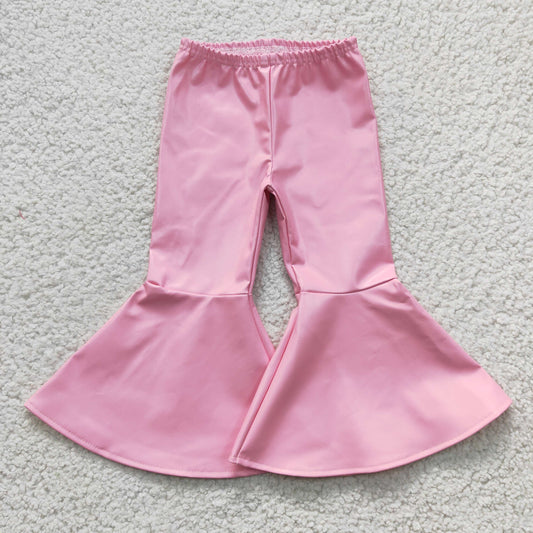 P0051 girl solid color leather bell bottoms with elastic waist