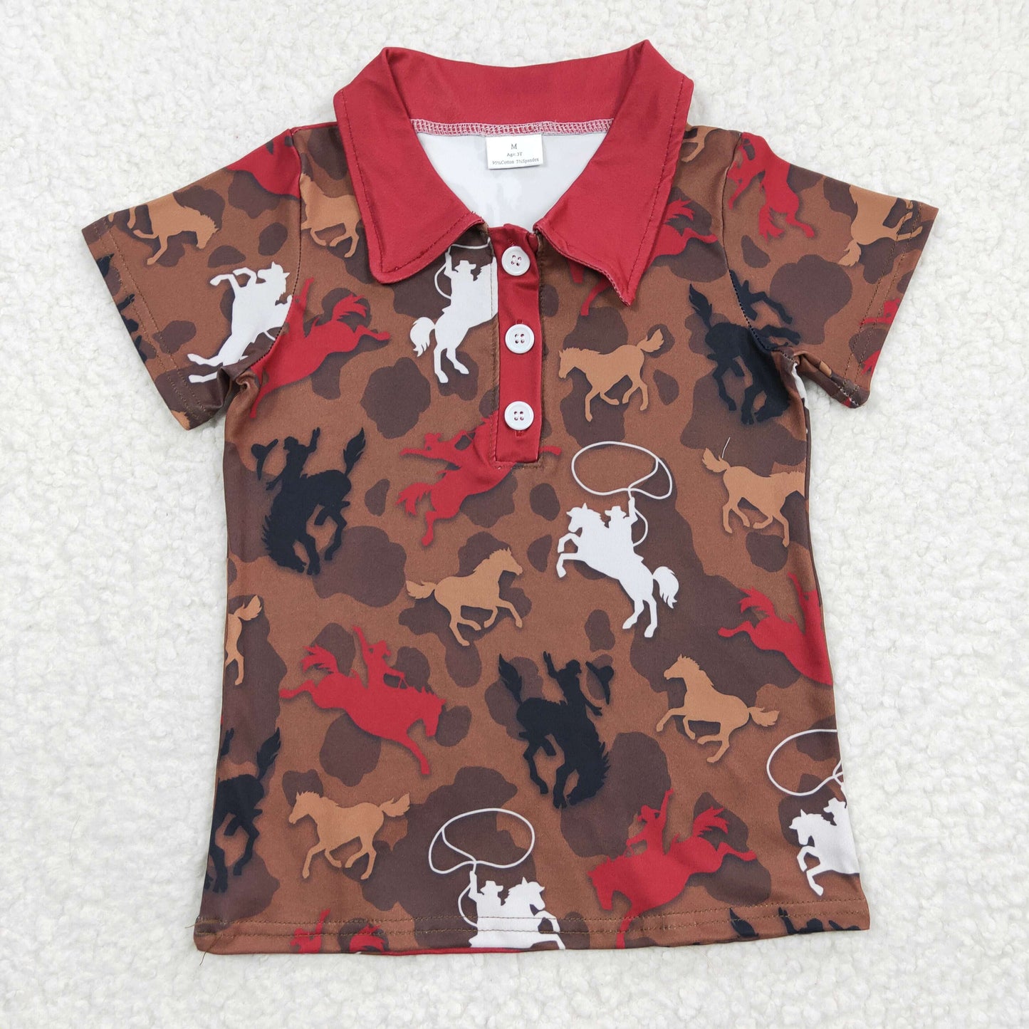 BT0162 Boys Riding Brown Button Down Short Sleeve Top