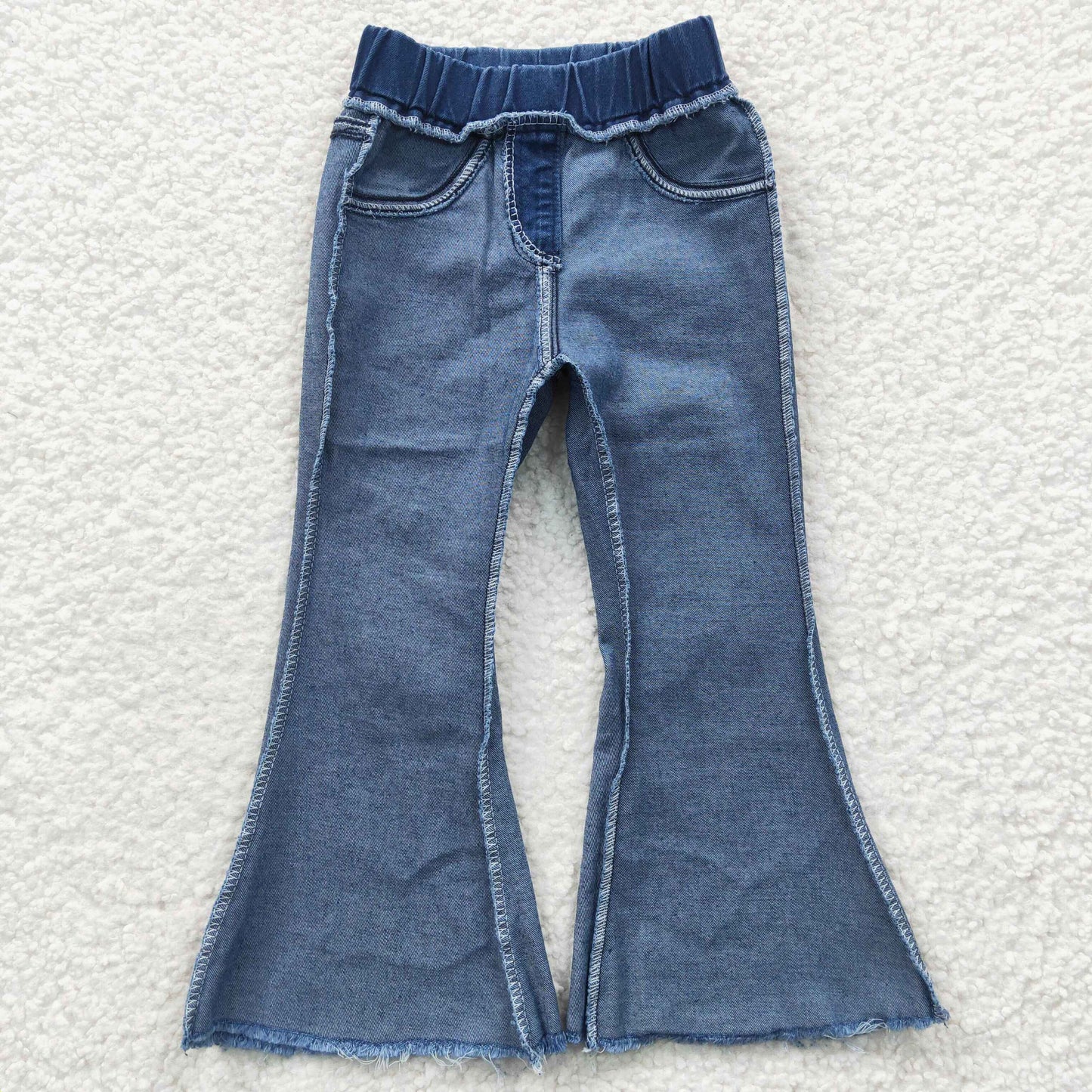 P0070 Blue Bleached Denim Flare Trousers